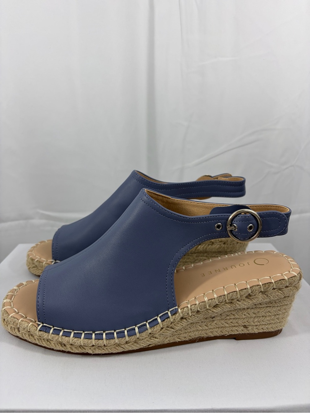 NWT Journee Collection Women's Size 11 Blue Espadrille 2.5 Inch Wedge Sandals - Picture 2 of 6